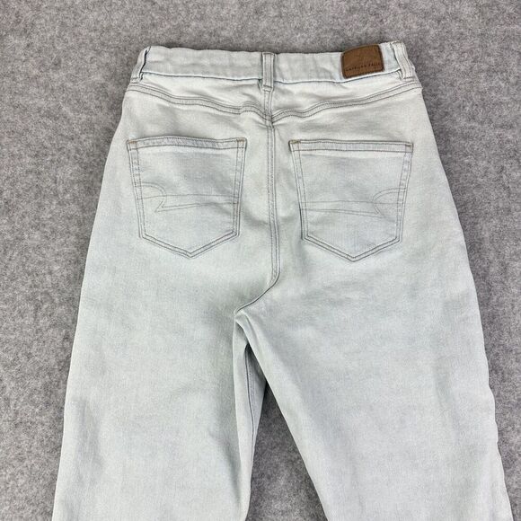 American Eagle Curvy Mom Jeans Womens 4R Light Wash Shark Bite Hem Stretch Denim - Picture 7 of 16